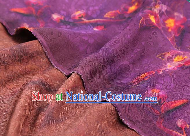 Chinese Classical Plum Blossom Pattern Silk Drapery Traditional Qipao Dress Fabric Purple Gambiered Guangdong Gauze