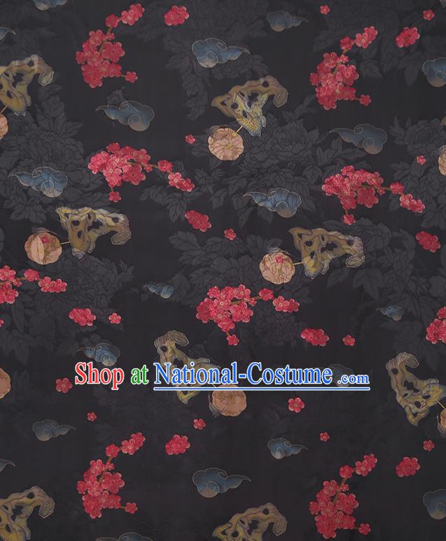 Chinese Traditional Cheongsam Silk Fabric Classical Black Gambiered Guangdong Gauze Material