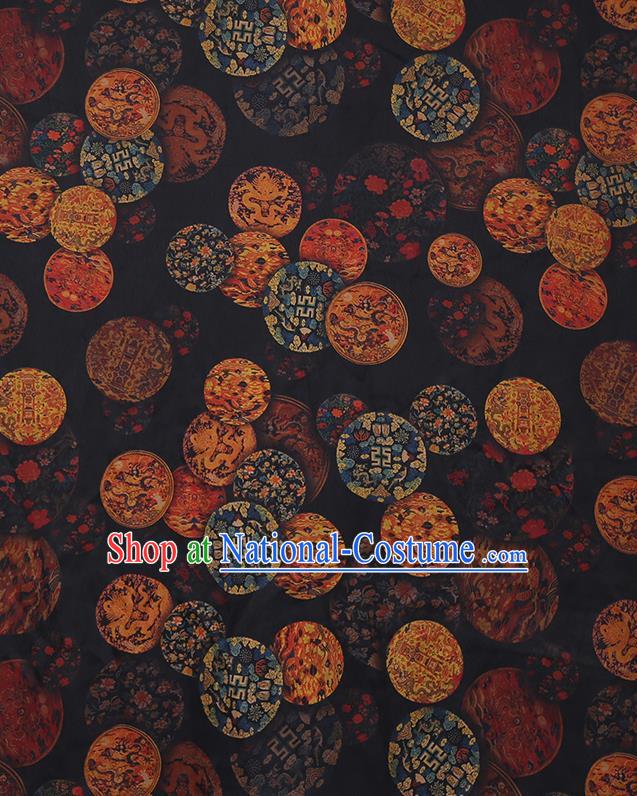 Chinese Traditional Cheongsam Gambiered Guangdong Gauze Material Classical Dragon Pattern Black Silk Fabric