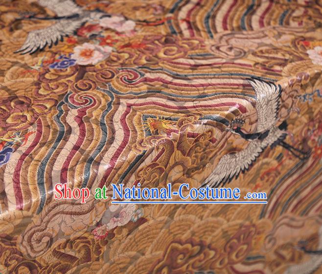 Chinese Classical Wave Cranes Pattern Silk Fabric Traditional Cheongsam Ginger Brocade Material Tapestry