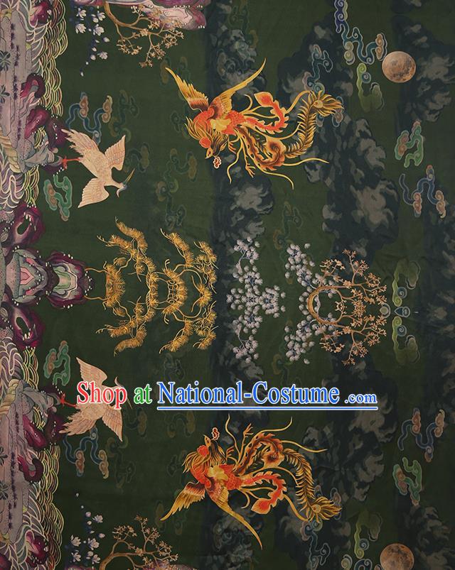 China Classical Deep Green Gambiered Guangdong Gauze Cheongsam Drapery Traditional Silk Fabric