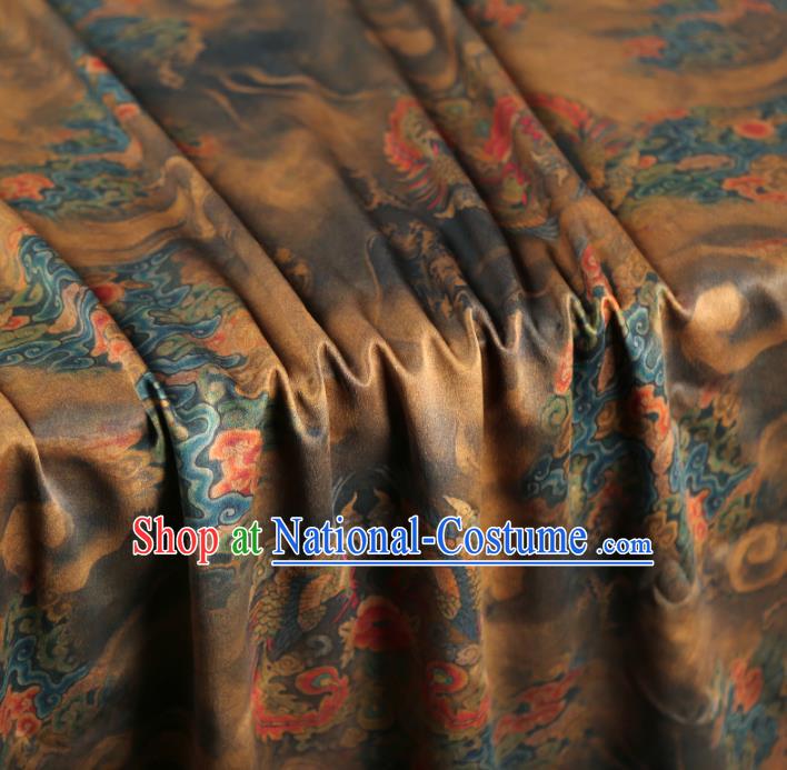 Chinese Classical Phoenix Pattern Brown Silk Fabric Traditional Cheongsam Tapestry Brocade Material