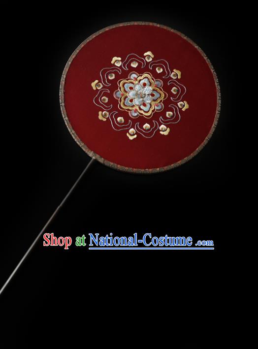 China Traditional Hanfu Red Silk Fan Ancient Princess Palace Fan Wedding Embroidered Fans