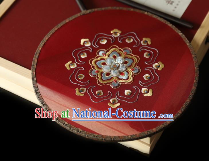 China Traditional Hanfu Red Silk Fan Ancient Princess Palace Fan Wedding Embroidered Fans