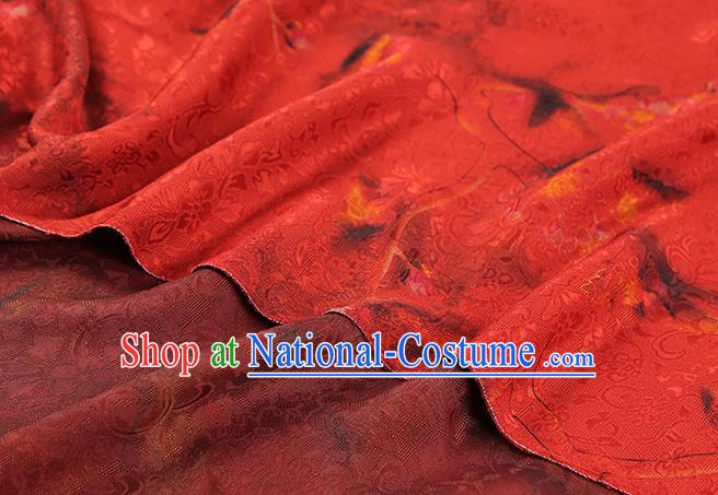 Chinese Silk Drapery Classical Plum Blossom Pattern Red Gambiered Guangdong Gauze Traditional Qipao Dress Fabric