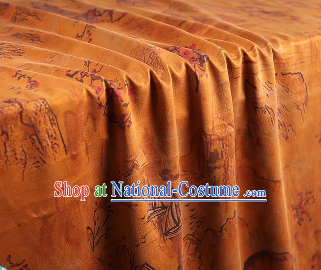 Chinese Traditional Orange Brocade Cloth Qipao Dress Gambiered Guangdong Gauze Classical Plum Blossom Pattern Silk Fabric