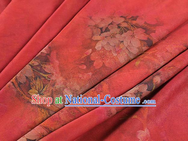 Chinese Red Silk Drapery Classical Peach Blossom Pattern Gambiered Guangdong Gauze Traditional Qipao Dress Brocade Fabric