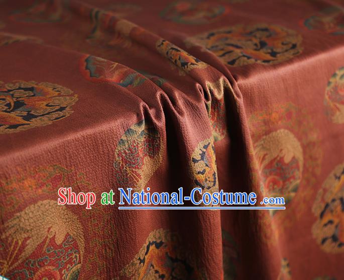 Chinese Traditional Cloth Qipao Dress Gambiered Guangdong Gauze Classical Phoenix Peony Pattern Rust Red Silk Fabric