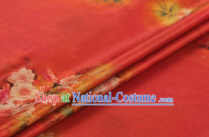 Chinese Classical Begonia Pattern Red Silk Drapery Qipao Dress Brocade Fabric Traditional Gambiered Guangdong Gauze