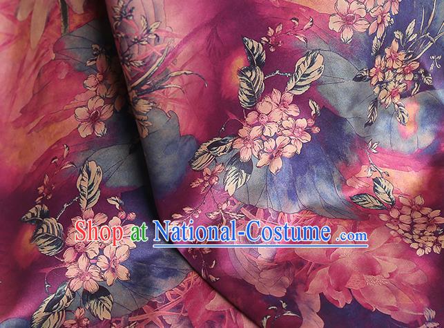 Chinese Traditional Qipao Dress Purple Silk Fabric Classical Lotus Pattern Gambiered Guangdong Gauze Drapery