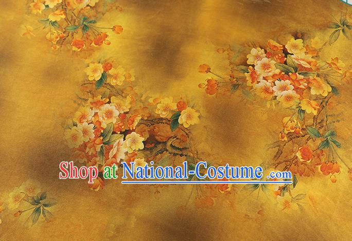 Chinese Qipao Dress Brocade Fabric Traditional Gambiered Guangdong Gauze Classical Begonia Pattern Golden Silk Drapery