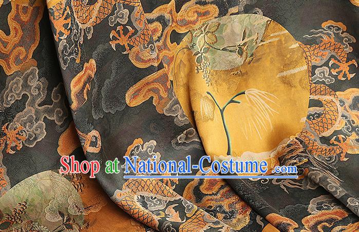 Chinese Printing Dragon Black Gambiered Guangdong Gauze Drapery Traditional Tang Suit Silk Fabric