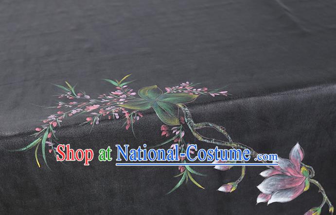 China Traditional Hand Painting Black Silk Fabric Cheongsam Drapery Classical Gambiered Guangdong Gauze