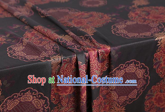 Chinese Classical Auspicious Pattern Black Brocade Drapery Traditional Qipao Dress Silk Satin Fabric