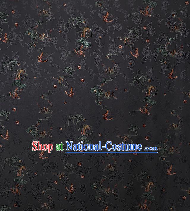 Chinese Traditional Qipao Dress Silk Satin Fabric Classical Butterfly Pattern Black Brocade Drapery