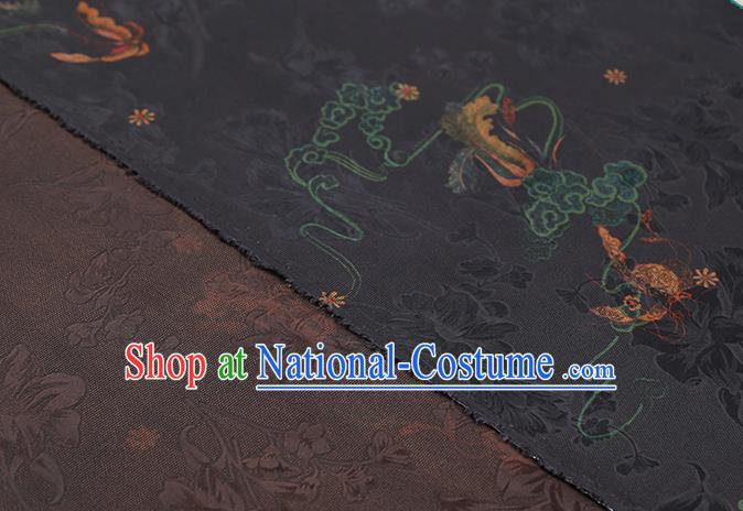 Chinese Traditional Qipao Dress Silk Satin Fabric Classical Butterfly Pattern Black Brocade Drapery