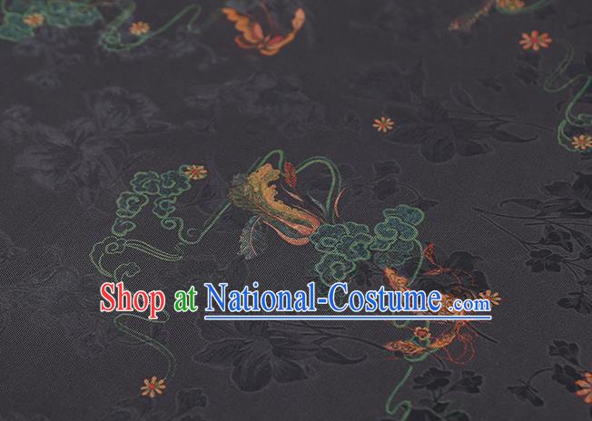 Chinese Traditional Qipao Dress Silk Satin Fabric Classical Butterfly Pattern Black Brocade Drapery