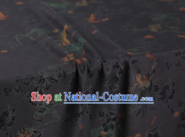 Chinese Traditional Qipao Dress Silk Satin Fabric Classical Butterfly Pattern Black Brocade Drapery