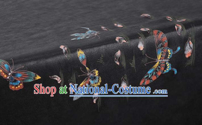 China Cheongsam Drapery Traditional Hand Painting Butterfly Silk Fabric Classical Black Gambiered Guangdong Gauze