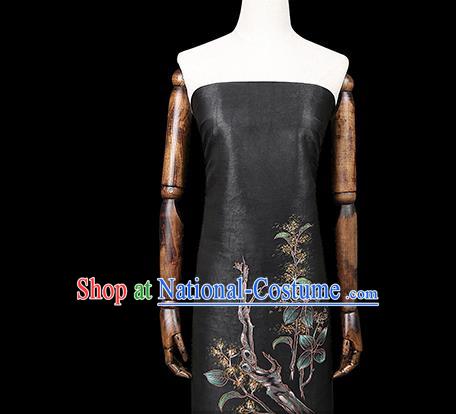 China Classical Gambiered Guangdong Gauze Cheongsam Drapery Traditional Black Silk Fabric