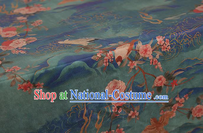 Chinese Classical Peach Blossom Pattern Brocade Drapery Traditional Qipao Dress Silk Fabric Green Gambiered Guangdong Gauze