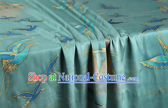 Chinese Traditional Qipao Dress Blue Silk Fabric Classical Printing Cranes Gambiered Guangdong Gauze