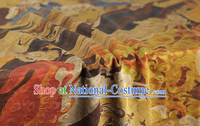 Chinese Classical Golden Gambiered Guangdong Gauze Traditional Qipao Dress Silk Fabric Brocade Tapestry