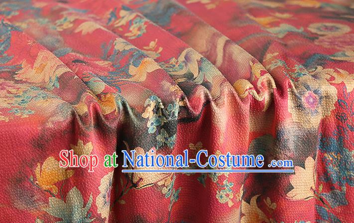 Chinese Classical Red Gambiered Guangdong Gauze Traditional Qipao Dress Silk Fabric