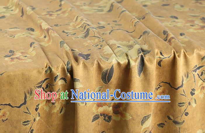 Chinese Classical Flowers Pattern Ginger Gambiered Guangdong Gauze Traditional Qipao Dress Silk Fabric