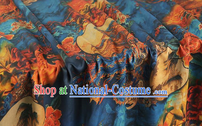 Chinese Traditional Qipao Dress Blue Silk Fabric Classical Phoenix Pattern Gambiered Guangdong Gauze