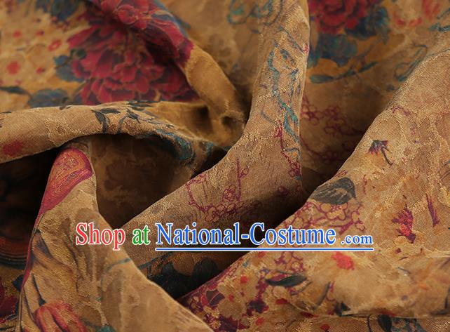 Chinese Traditional Qipao Dress Ginger Silk Fabric Classical Red Peony Pattern Gambiered Guangdong Gauze