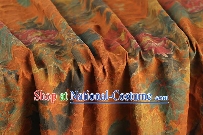 Chinese Classical Peony Pattern Gambiered Guangdong Gauze Traditional Qipao Dress Orange Silk Fabric