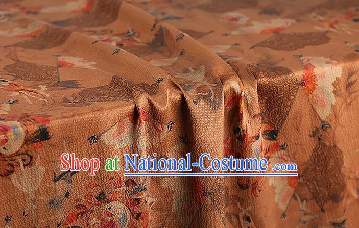 Chinese Classical Orange Gambiered Guangdong Gauze Traditional Qipao Dress Printing Silk Fabric