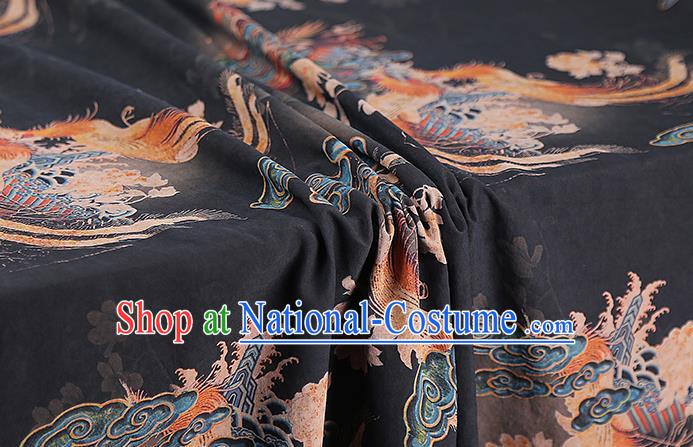 Chinese Classical Qipao Dress Phoenix Peony Pattern Gambiered Guangdong Gauze Traditional Black Silk Fabric