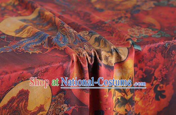 Chinese Classical Silk Fabric Traditional Qipao Dress Phoenix Peony Pattern Red Gambiered Guangdong Gauze