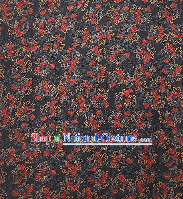 Chinese Classical Black Silk Fabric Traditional Qipao Dress Flowers Pattern Gambiered Guangdong Gauze Material