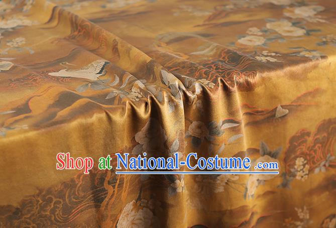 Chinese Ginger Gambiered Guangdong Gauze Traditional Qipao Dress Cloth Classical Crane Flowers Pattern Silk Fabric