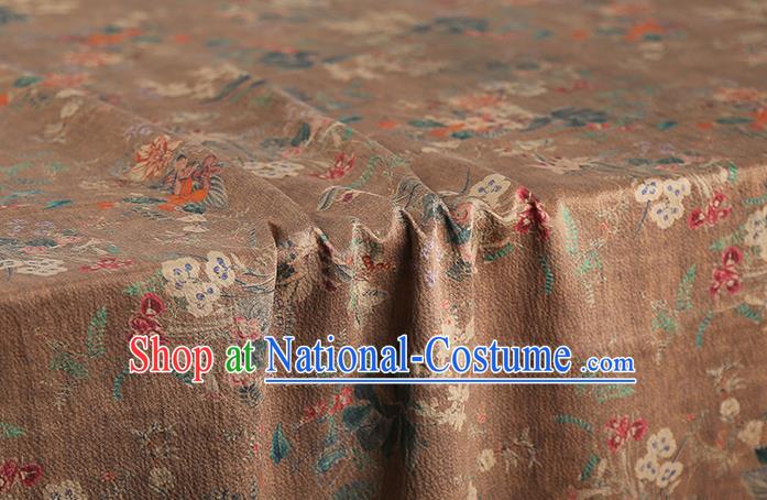 Chinese Classical Printing Flowers Gambiered Guangdong Gauze Traditional Qipao Dress Brown Silk Fabric