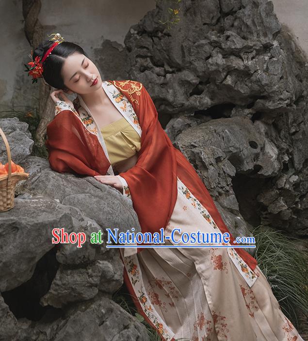 China Traditional Song Dynasty Imperial Consort Historical Clothing Ancient Court Woman Embroidered Hanfu Dress Full Set