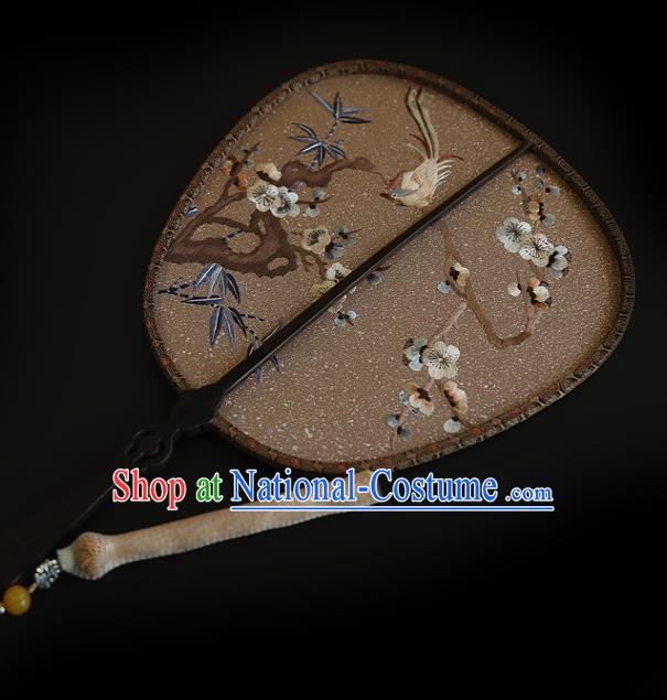 China Wedding Embroidered Plum Blossom Palace Fan Handmade Fans Traditional Hanfu Brown Silk Fan