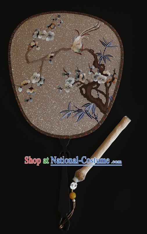 China Wedding Embroidered Plum Blossom Palace Fan Handmade Fans Traditional Hanfu Brown Silk Fan