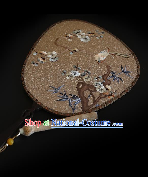 China Wedding Embroidered Plum Blossom Palace Fan Handmade Fans Traditional Hanfu Brown Silk Fan