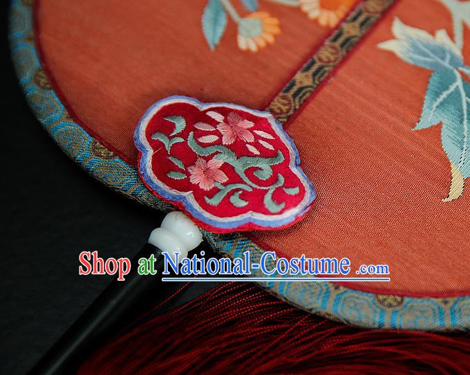 China Handmade Peony Pattern Palace Fan Wedding Red Silk Fan Traditional Court Hanfu Fan