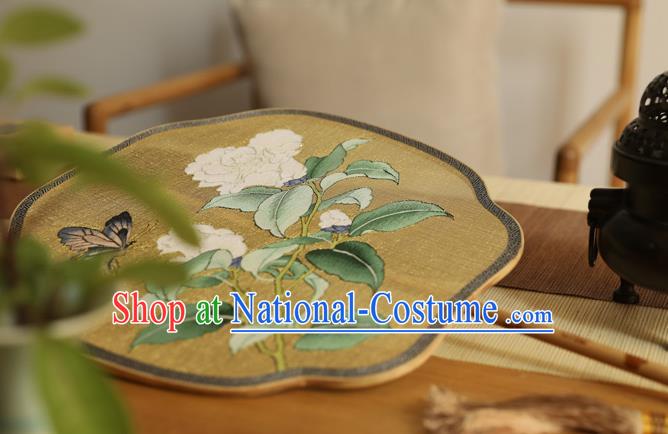 China Handmade Painting Camellia Silk Fan Ancient Princess Palace Fan Traditional Hanfu Silk Fans