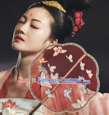 China Traditional Wedding Hanfu Fans Ancient Princess Palace Fan Handmade Painting Butterfly Red Silk Fan