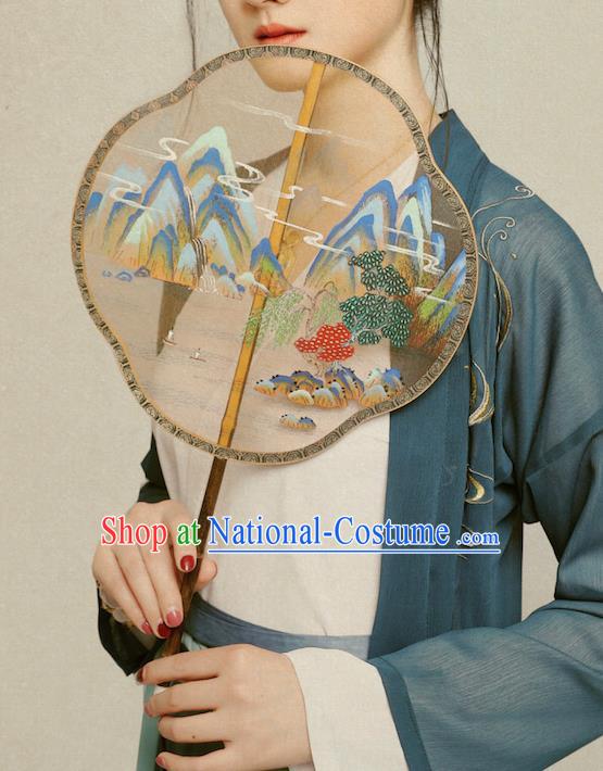 China Handmade Landscape Painting Fan Ancient Hanfu Palace Fan Traditional Wedding Silk Fans