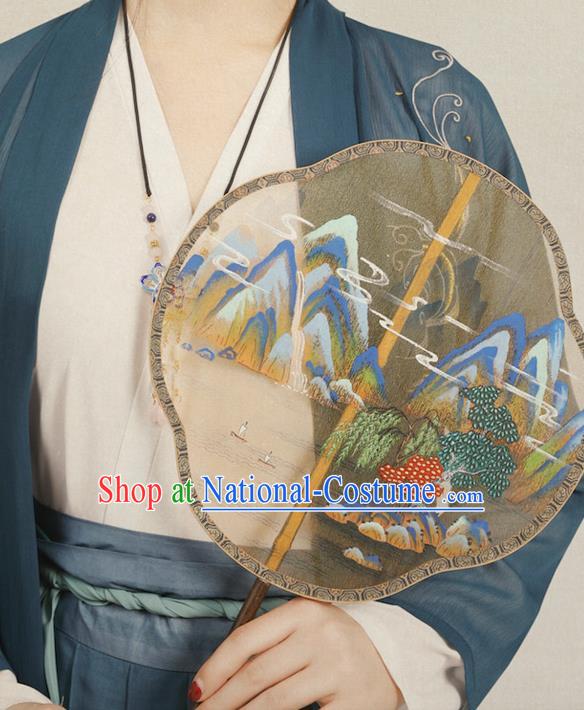 China Handmade Landscape Painting Fan Ancient Hanfu Palace Fan Traditional Wedding Silk Fans