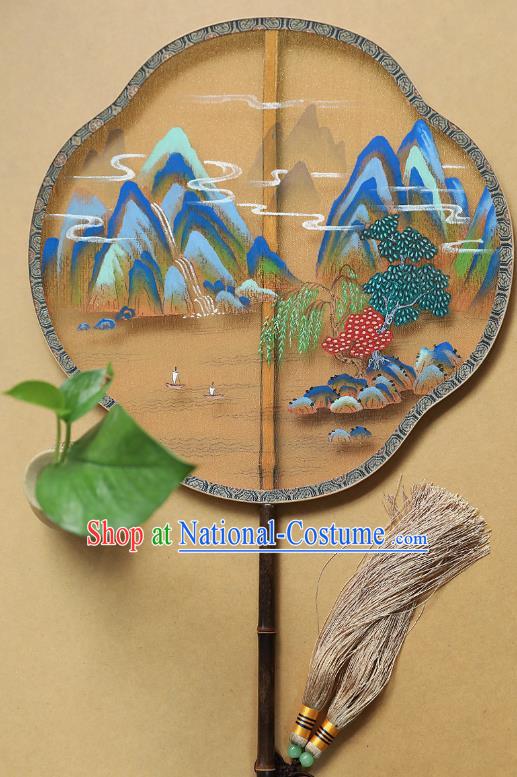 China Handmade Landscape Painting Fan Ancient Hanfu Palace Fan Traditional Wedding Silk Fans