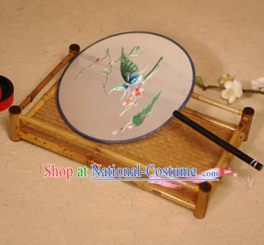 China Traditional Silk Fans Embroidered Butterfly Circular Fan Ancient Hanfu Palace Fan