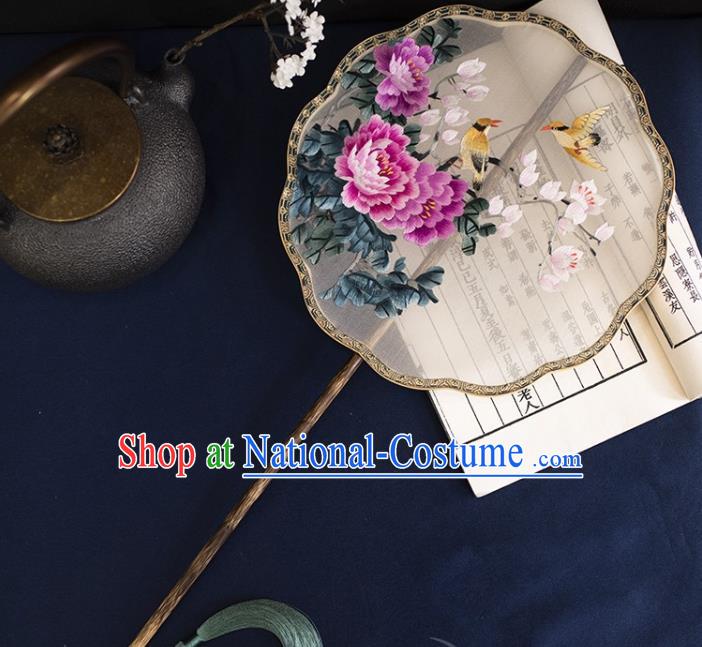 China Ancient Princess Palace Fan Traditional Hanfu Silk Fans Handmade Embroidered Peony Fan